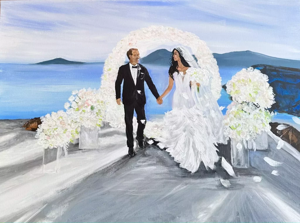 live wedding painting in italy and santorini